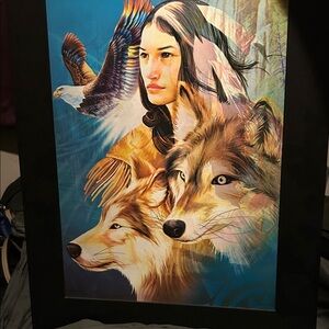 Native Spirit Art Print — Woman, Wolves & Eagle